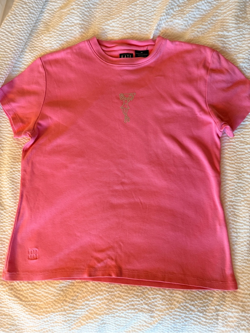 Kate Lord Pink Embellished Cotton Tee with Rhinestone Golfer M